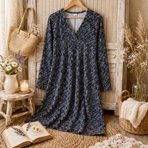 Blue Sky NWT Bamboo Blend Dress S Soft A-Line V Neck Long Sleeve Ethical Canada